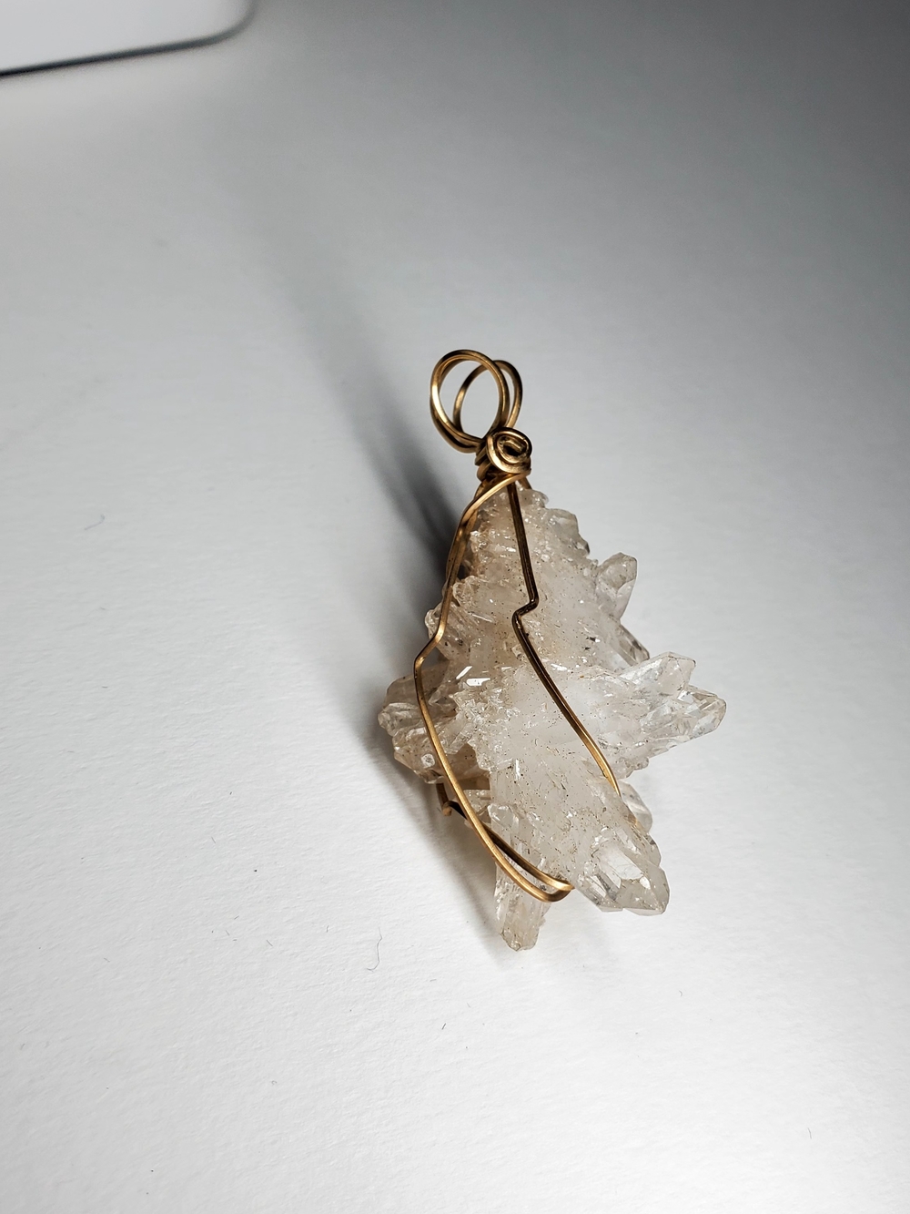 Gold Wire-Wrapped Clear Quartz Crystal Pendant